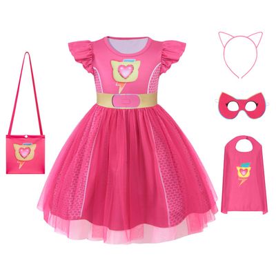 ACoiay Toddler Tutu Dress Little Girls Fluffy Summer Dresses Casual Party Dress Up Kids Halloween Costume with Capes Headband Mask and Little Purse Rosered