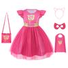 ACoiay Toddler Tutu Dress Little Girls Fluffy Summer Dresses Casual Party Dress Up Kids Halloween Costume with Capes Headband Mask and Little Purse Rosered view 1