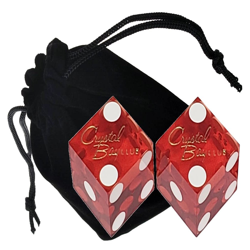 Authentic Lake Tahoe Reno Nevada Casino Table-Played Craps Dice Pair with Storage Pouch, Matching Serial Numbers