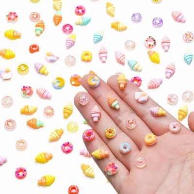 100 Pieces Mini Food for Crafts Dollhouse Mini Resin Dessert Ice Cream Donut Decor Miniature Food for Dollhouse Mini Kitchen Micro Landscaping Decoration