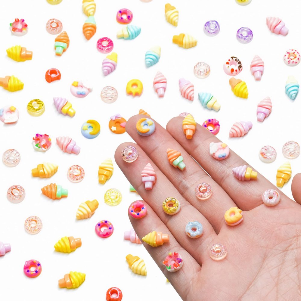 100 Pieces Mini Food for Crafts Dollhouse Mini Resin Dessert Ice Cream Donut Decor Miniature Food for Dollhouse Mini Kitchen Micro Landscaping Decoration