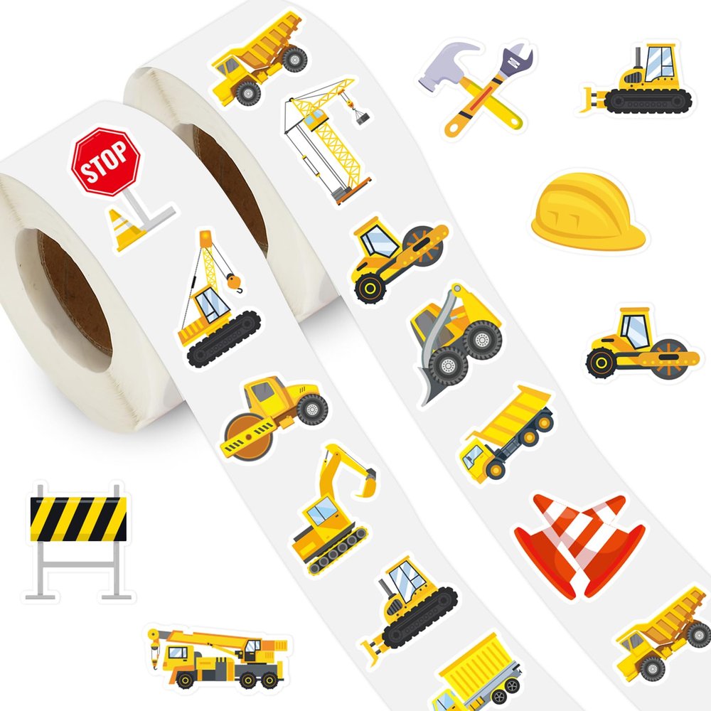 Whaline 1400Pcs Construction Sticker Truck Digger Vehicle Transportation Sticker 16 Designs Incentive Teacher Reward Decal for Craft Home Classroom Card Scrapbook Decor, 1.5 in