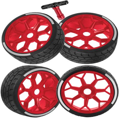 BRCatWPark RC Highway Tires Wheel for 1/8 Typhon 6s BLX,1/7 Infraction 6S BLX,Limitless,4PCS RC Drift Tires Rubber RC Highway Wheel,Red