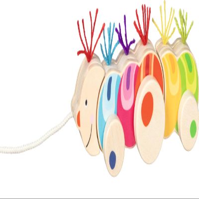goki Papilio 54855 Wooden Caterpillar Pull Toy in Cute Caterpillar Design and Fun Caterpillar Trail, Ideal for Beginners to Practice Coordination, 25 cm x 6 cm x 9 cm, from 2 Years