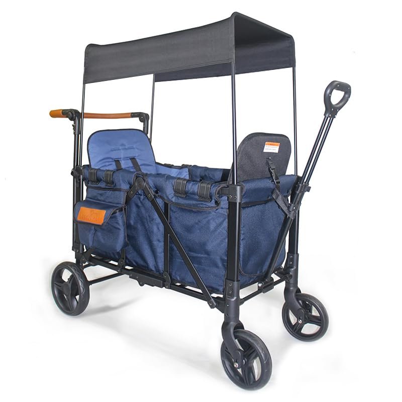 Stroller Wagon for 2 Kids, Baby Wagon Stroller with Adjustable Handle for Infants and Toddlers Includes Canopy & Organizer, Foldable and Convenient for Storage