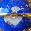 Limited Edition! Unique Art Since 1996 Blue Pearl Swirl Table Top Gemstone World Globe with 4 Leg Gold Zinc Alloy Stand (GOLD) view 4