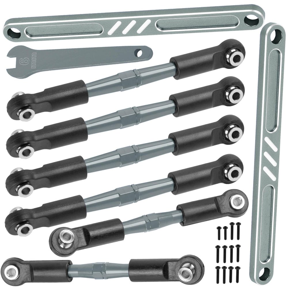 BRCatWPark RC Turnbuckles Camber Links Upgrades Parts for Ecx 1/10 2WD Ruckus Axe Brutus Circuit AMP MT AMP DB AMP Crush K&N Torment,6PCS Aluminum Adjustable Turnbuckles Links,w/Spanner,Titanium