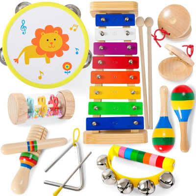 Baby Musical Instruments Xylophone for Toddlers 1-3, Toddler Gifts Wooden Rainbow Colors Kids Montessori Musical Instruments Set with Tambourine for Baby Girls Boys Birthday Gifts