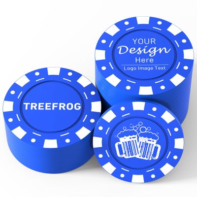 Shueewago 100 Custom Business Card Poker Chips, Add Your Own Personalized Image or Text, Contact Information on a Chip - Full Color Double Sided Poker Chips Good for Drink Tokens (Blue)