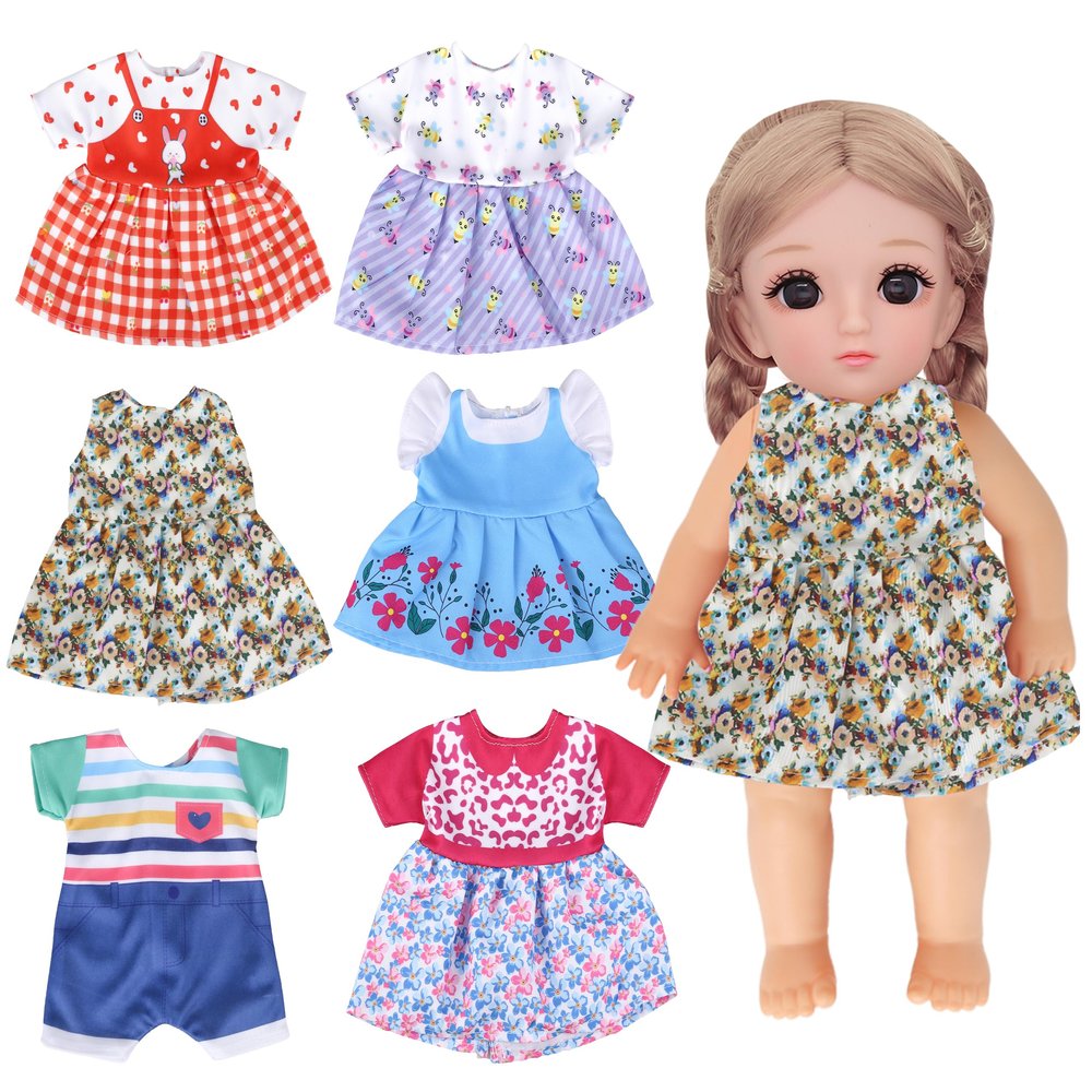 12-14 Inch Doll Clothes 6-Pack - Dresses, Jumpsuits & Swimsuit Outfits with Easy Closures | Pretend Play Dress Up Accessories for Baby Dolls | Girls Gift Age 3+