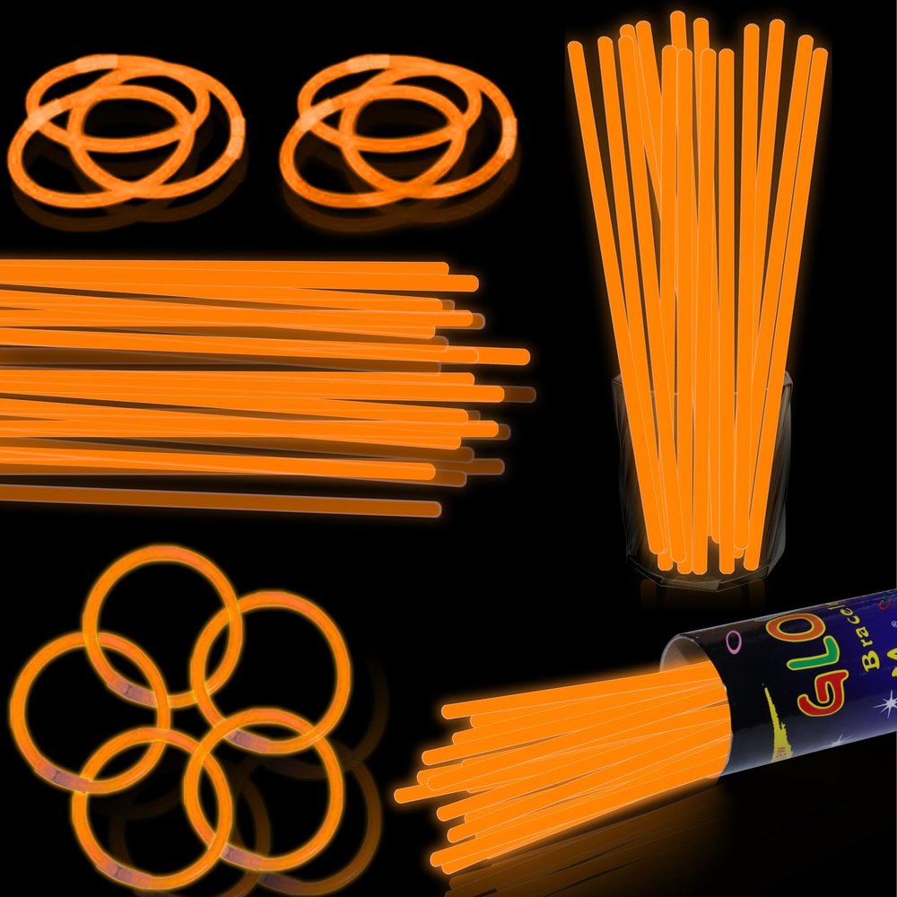 100 pk 8" Orange Glow Sticks Bulk Party Favors, Light up Glow Necklaces & Bracelets in the Dark Party Supplies For Christmas Halloween Birthday Neon Party (100 * Orange)