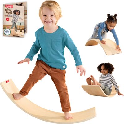 Fisher-Price Wood Montessori Toy Rockin' Balance Board, American Montessori Society Seal of Excellence, 31.7-Inch Wooden Motor Skills Learning Activity for Kids Ages 3+ Years(Amazon Exclusive)
