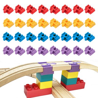 Bunu1492 Wooden Train Track Accessories, 32 pcs Wooden Track Connector, Compatible with All Major Brands Train Track, Christmas Birthday Gift for Boys Girls, Train Toys Expansion Pack for Kids Ages 3+