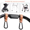 4 Pcs Leather Stroller Hook, Mommy Stroller Clip, Stroller Accessories Organizer Hook, Metal Hook for Strollers/Walkers/Mobility Scooter/Wheelchair/Rollator(Brown) view 3