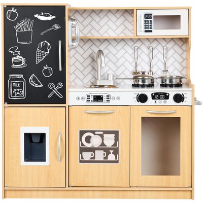 Best Choice Products Pretend Play Kitchen Wooden Toy Set for Kids w/Realistic Design, Telephone, Utensils, Oven, Microwave, Sink - Natural