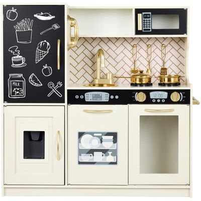 Best Choice Products Pretend Play Kitchen Wooden Toy Set for Kids w/Realistic Design, Telephone, Utensils, Oven, Microwave, Sink - Cream
