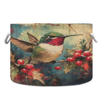 Takiito Christmas Birds Storage Basket for Organizing, Fabric Collapsible Basket with Cotton Rope Handle for Bathroom Laundry Nursery