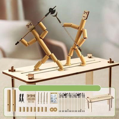 Bamboo Puppet Fighting Game, Wooden Weapon Set, Table Top Party Game  Funny Bamboo Puppet Kit with Fighting Table, Fun Battle Party Game(Two-Player)
