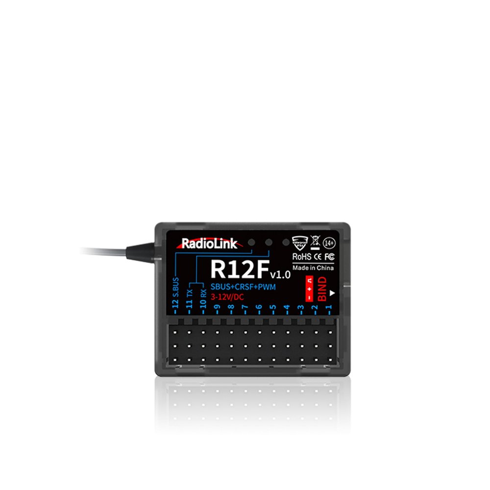 Radiolink R12F 12-Channel 2.4GHz RC Receiver Compatible with T16D/T12D/T8FB/T8S/RC4GS V3/RC6GS V3 Transmitters, Ideal for RC Airplanes, Jets, Cars, Boats & Robots
