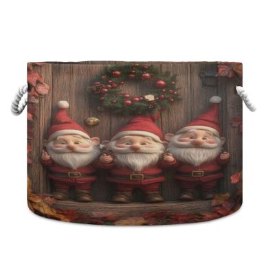Takiito Christmas Gnomes Storage Basket for Organizing, Fabric Collapsible Basket with Cotton Rope Handle for Bathroom Laundry Nursery