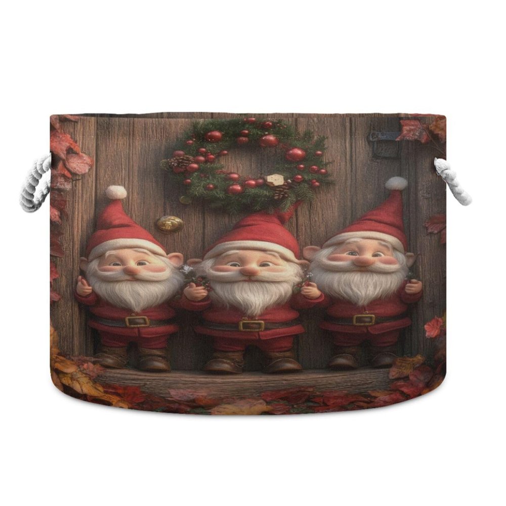 Takiito Christmas Gnomes Storage Basket for Organizing, Fabric Collapsible Basket with Cotton Rope Handle for Bathroom Laundry Nursery