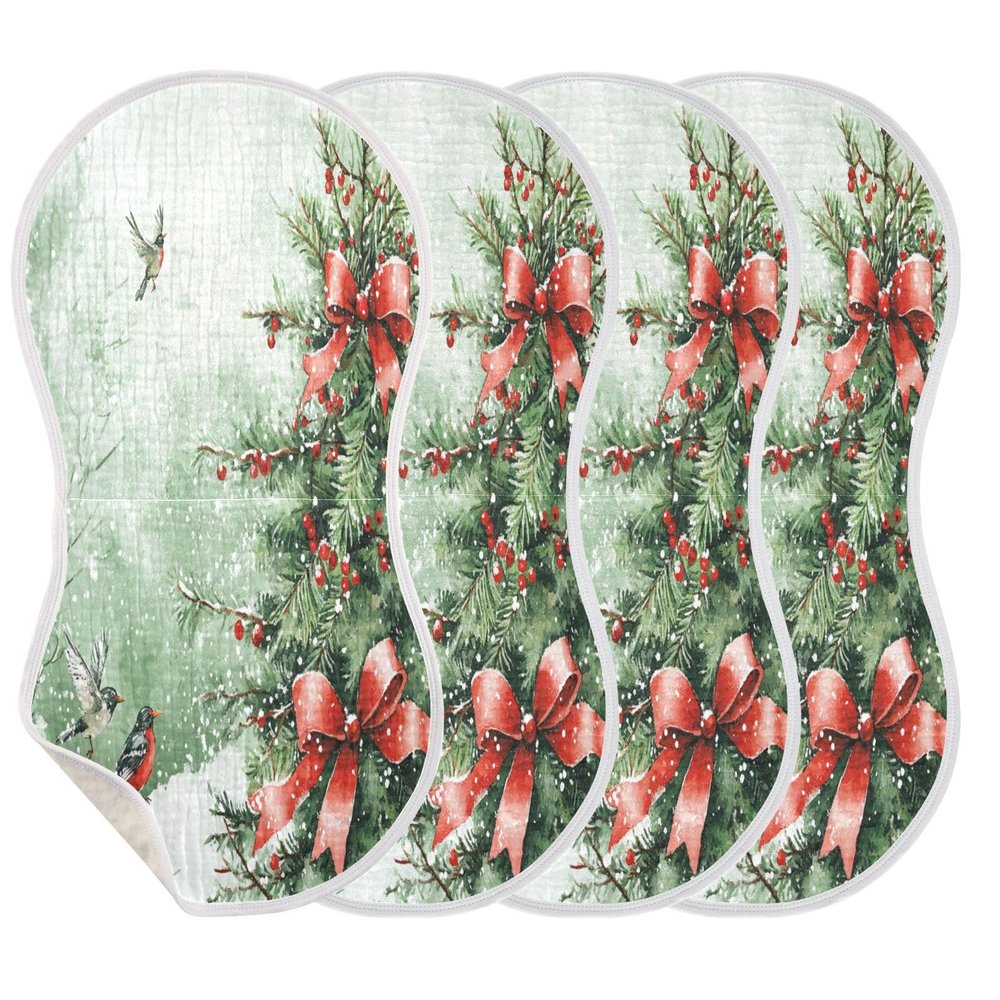 Christmas Trees Birds Muslin Burp Cloths for Baby Soft Newborn Spit Up Rags Towels for Boys Girls Absorbent Burping Cloth Cotton Washcloths for Unisex 4 Pack