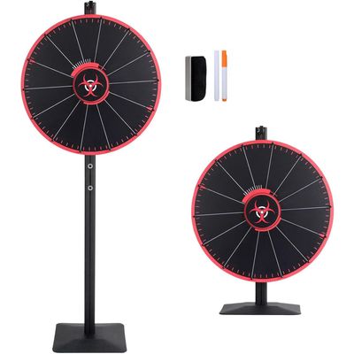 24 Inch Spinning Prize Wheel, 2 in 1 Height Adjustable Roulette Spinning Game with 14 Slots, 2 Dry Erase Marker and Eraser, Fortune Spinner for Party Carnival Tradeshow