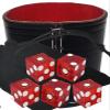 Authentic Casino Dice w/Pouch + Genuine Leather Cup Wide Opening (Red Felt Lining, Reno Cal Neva Red Polished) view 1