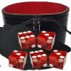 Authentic Casino Dice w/Pouch + Genuine Leather Cup Wide Opening (Red Felt Lining, Reno Peppermill Red Polished) view 1