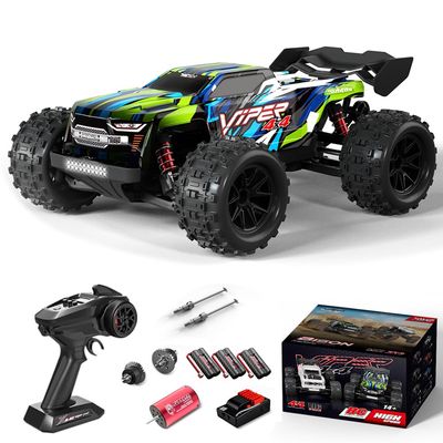 Dodoore Brushless RC Cars for Adults, 1/16 Scale RC Truck, 55KM/H High Speed Remote Control Car, 2.4GHz 4WD All Terrains Off-Road RC Monster Truck with LED Light and 3 Rechargeable Batteries (Green)
