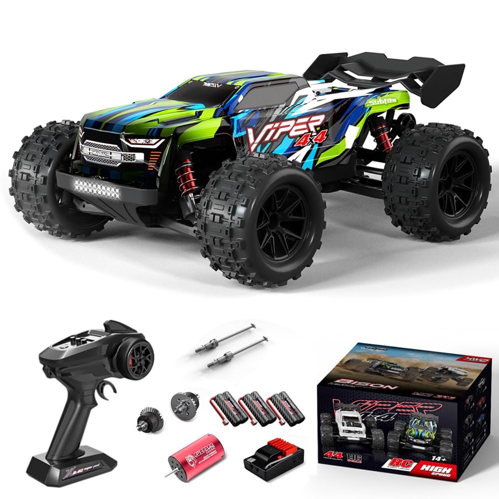 Dodoore Brushless RC Cars for Adults, 1/16 Scale RC Truck, 55KM/H High Speed Remote Control Car, 2.4GHz 4WD All Terrains Off-Road RC Monster Truck with LED Light and 3 Rechargeable Batteries (Green)