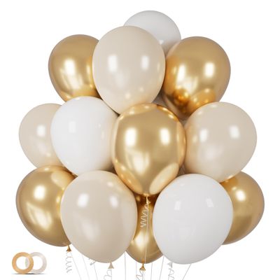 100Pcs White and Gold Balloons 12 Inch White Sand Gold Metallic Latex Balloons Beige Gold Party Balloons for Boho Wedding Birthday Baby Bridal Shower Engagement Anniversary Party Decorations