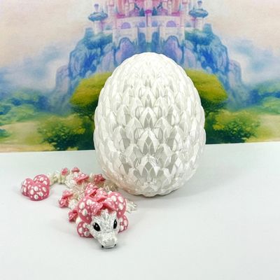 3D Printed Baby Dragon with Dragon Egg, Articulated Baby Dragon, White and Pink Mushroom Baby Dragon, Fidget ADHD Autism Toy BD006