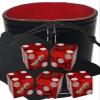 Authentic Casino Dice w/Pouch + Genuine Leather Cup Wide Opening (Red Felt Lining, Lake Tahoe Harrah's Red Polished) view 1