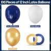 100 pcs Navy Blue and Gold Balloons 12 inch White Dark Blue and Gold Metallic Chrome Balloons for Birthday Party Celebration Graduation Decorations view 2