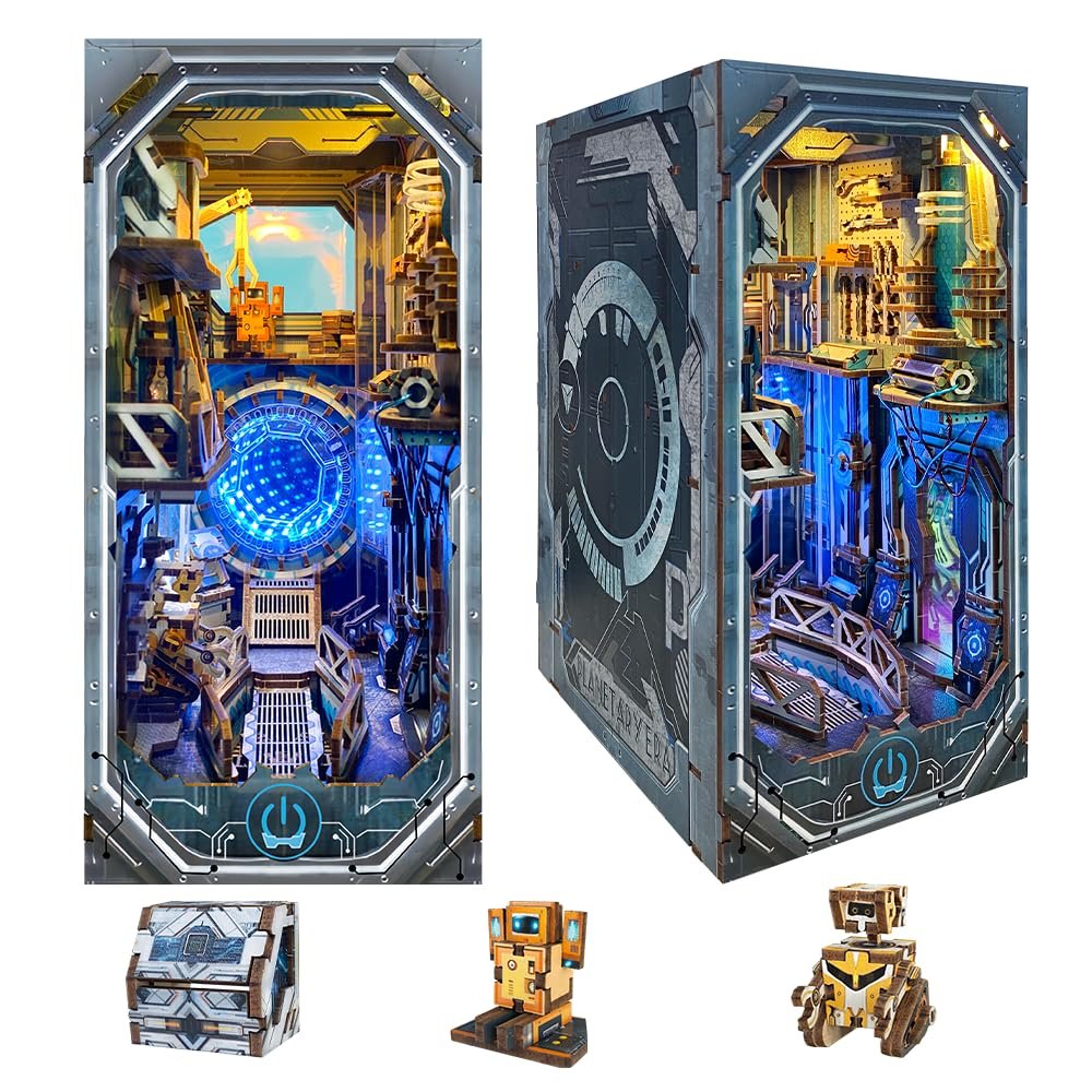 STRUCWOOD Cyberpunk Book Nook Kit,DIY Dollhouse Kit 3D Wooden Puzzles with LED Futuristic Decor,Birthday Christmas Home Decor for Teens Adults -Planetary Era(SQ-27)