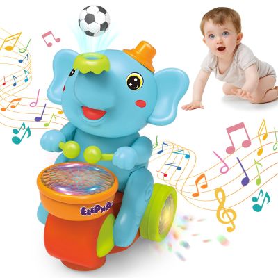 ARHEQI Baby Elephant Musical Crawling Toy with Lights, Sounds, Blowing Ball, Infant Sensory Toys, Birthday Gifts for Kids Boy Girl 3 4 5 6 7 8 Years (Blue)