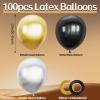 100 Pack Black Gold and Silver Balloons 12 inch Latex Party Balloons with 65ft Ribbon for Birthday Graduation New Year Party Decorations Supplies view 2