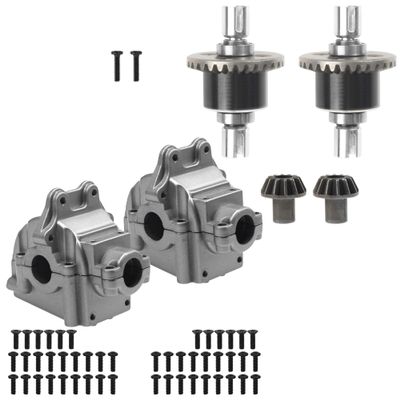 2Pcs Front & Rear Differential Gear Diff Gear Set & Metal Differential Gearbox Housing Cover