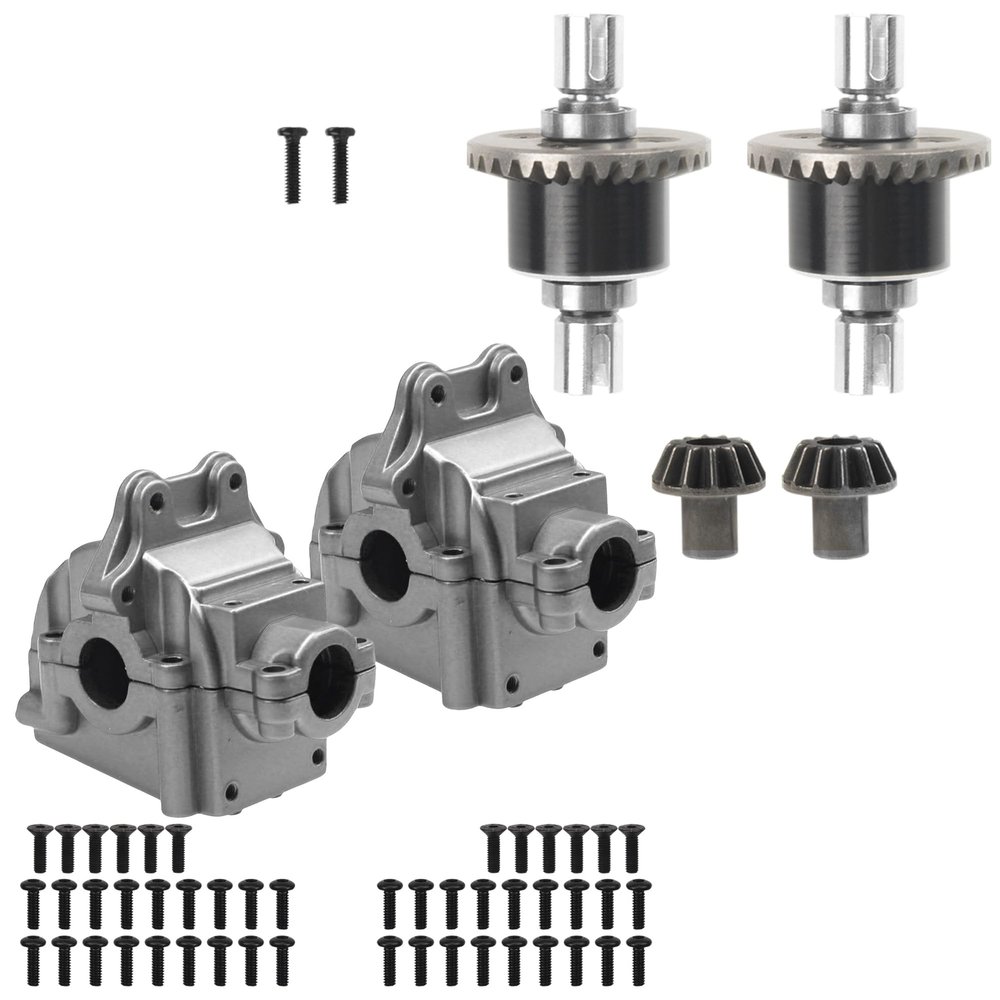 2Pcs Front & Rear Differential Gear Diff Gear Set & Metal Differential Gearbox Housing Cover