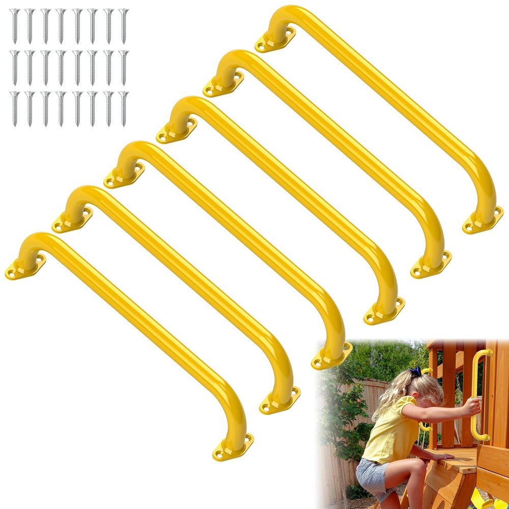 17.3 Inch Safety Playground Handles Metal Indoor Outdoor Climbing Monkey Bars Swing Set Accessories Grab Handle Playset Hand Grips for Playhouse, Treehouse, Jungle Gym (Yellow, 6 Pack)