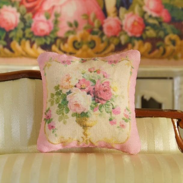 Charming Rose Cluster Miniature Pillow, 1:12 Scale