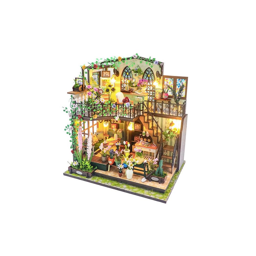 XMBRICDIYY 3D Wooden Double-Decker Darcy Flower House Puzzles, 1:24 Scale Miniature Wooden House Model Kits Creative Wooden Model, Perfect for Decoration