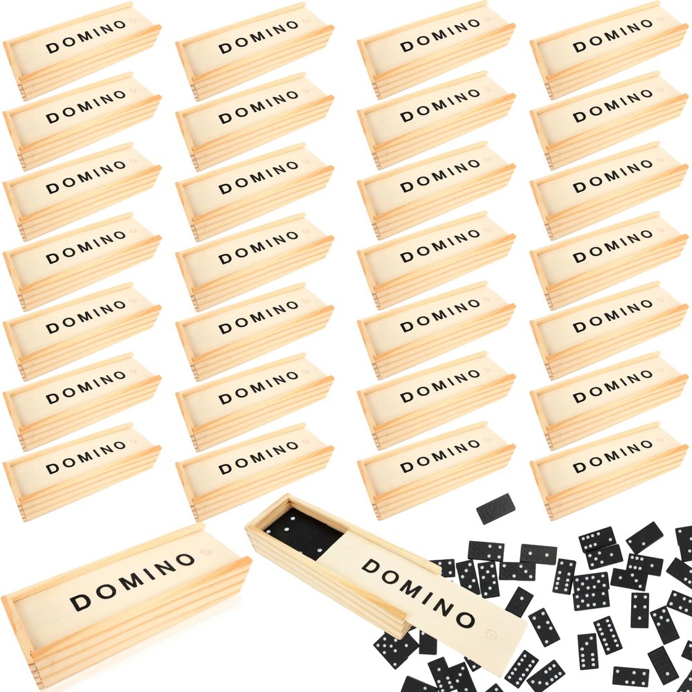 Kugliwa 30 Pack Mini Wooden Dominoes Set Double 6 Dominoes Wood Classic Board Games Bulk for Adults Kids with Brown Wood Case Chain Reaction Sets
