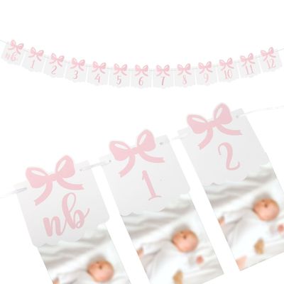 12 Months Pink Bow 1st Birthday Banner with Adhesives