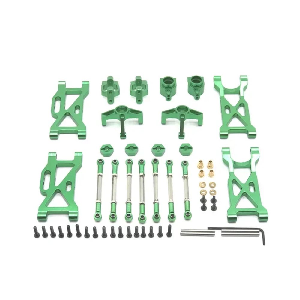 DAIHAOUU for WLtoys 104001 RC Car Spare Parts Upgrade Metal Kit Rear Wheel Cup C-seat Front Steering Cup Pull Rod Swing Arm(Green)
