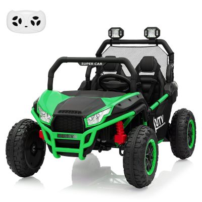 24V 2 Seater Ride On Car, XXXL Off-Road Utv for Kids w/Metal Frame, 20 Inch Wide Seat, 400W Electric Vehicle Toy Car w/Pop Music, 3 Speeds for Boys and Girls,Green