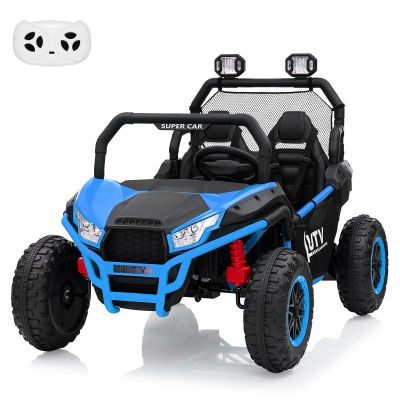 24V 2 Seater Ride On Car, XXXL Off-Road Utv for Kids w/Metal Frame, 20 Inch Wide Seat, 400W Electric Vehicle Toy Car w/Pop Music, 3 Speeds for Boys and Girls,Blue