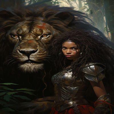 1000pcs African American Women Art,Black Girl with Lion Jigsaw Puzzle for Adults Fun Challenging Educational Gift Art Home Decor