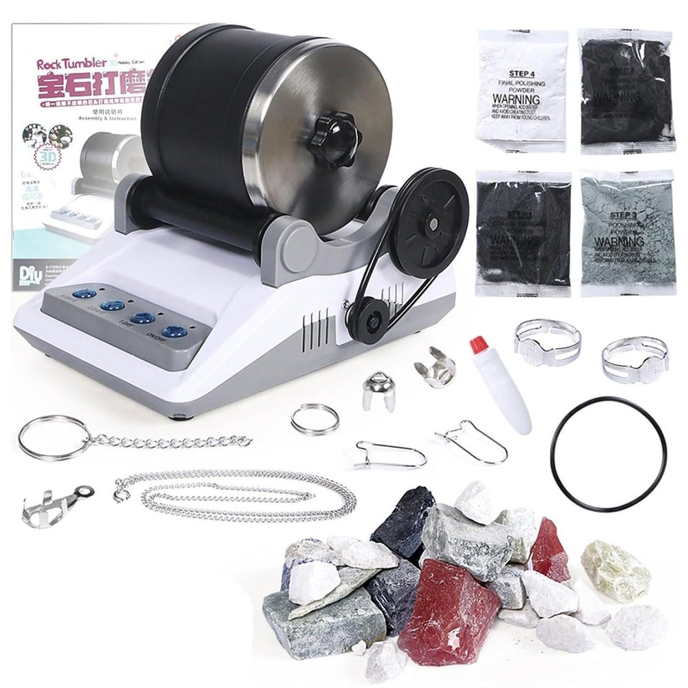 MiBoce Professional Rock Tumbler Kit, DIY Stone Polisher, with Button 7 Day Polishing Timer, Complete Rock Tumbling Kit, for Kids and Adults